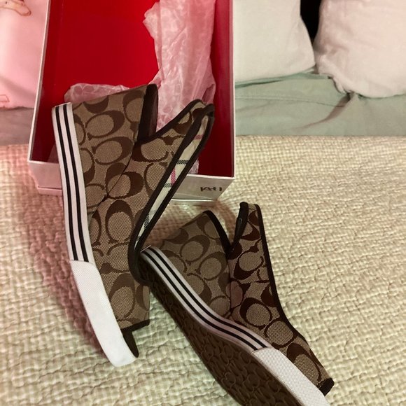 Coach Wedge Sandals Sydney Open Toe Sling Back Size 8 M Signature Design - Picture 3 of 6